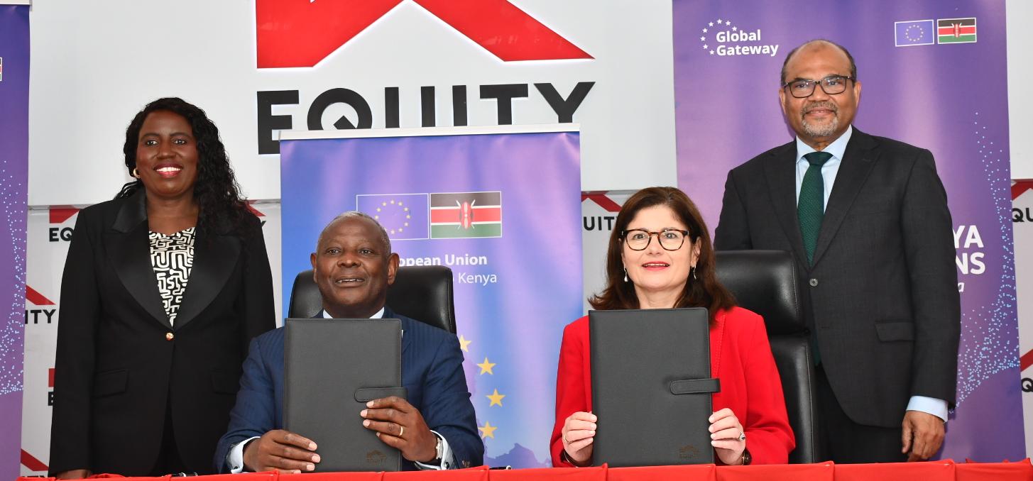 Earlier today, Principal Secretary for Science, Research and Innovation, Prof. Shaukat Abdulrazak witnessed the signing of a Memorandum of Understanding (MoU) between the European Union and Equity Bank at Equity Centre, Nairobi.  