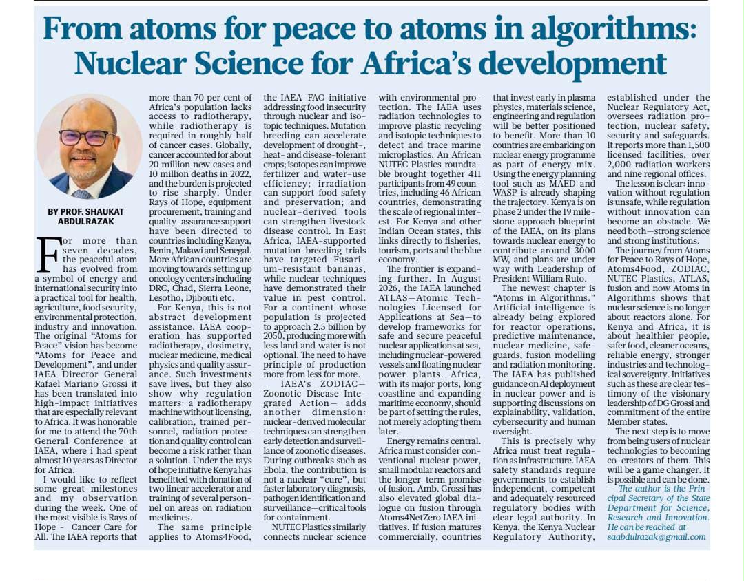 From Atoms for Peace to Atoms in Algorithm: Nuclear Science for Africa's Development, 22nd Sept. 2026