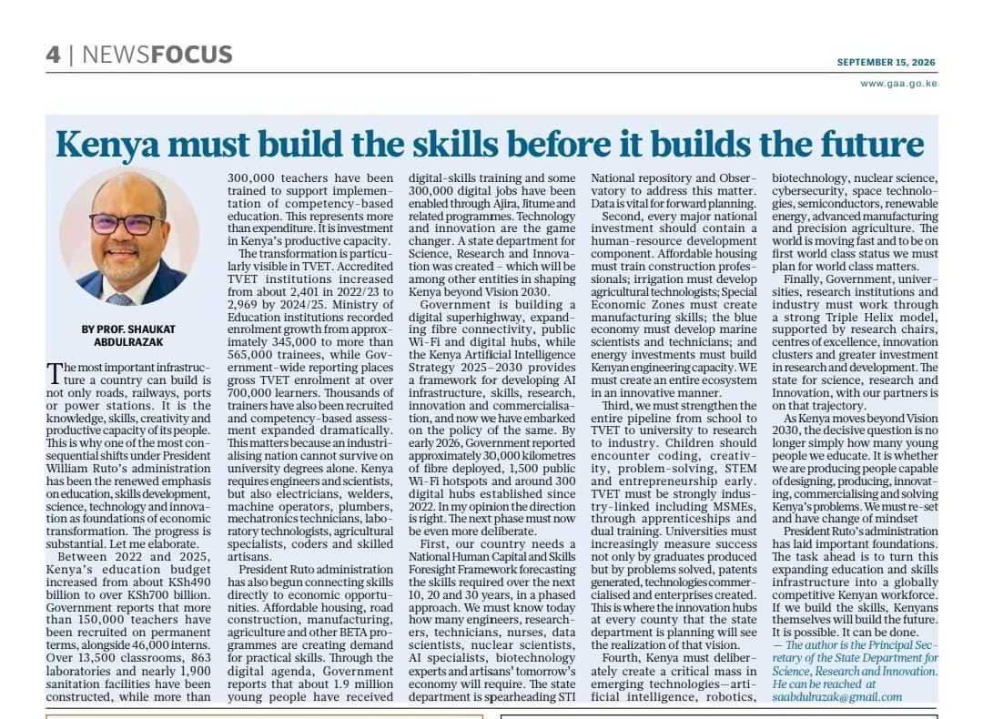 theSTAR. Newspaper (15th Sept.2026) - Kenya must build the skills before it builds the future